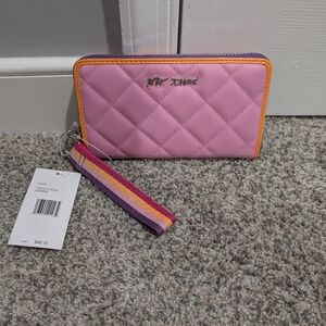 NWT Betsey Johnson Pink XOWEB Azalea Rosebud Quilted Wallet